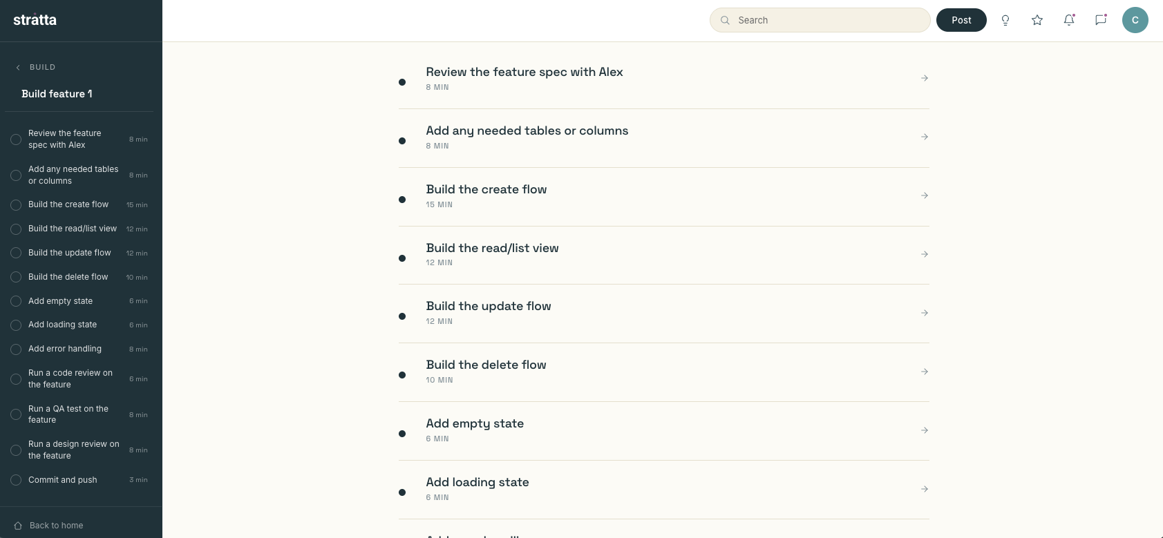 Build feature one milestone with its full task list